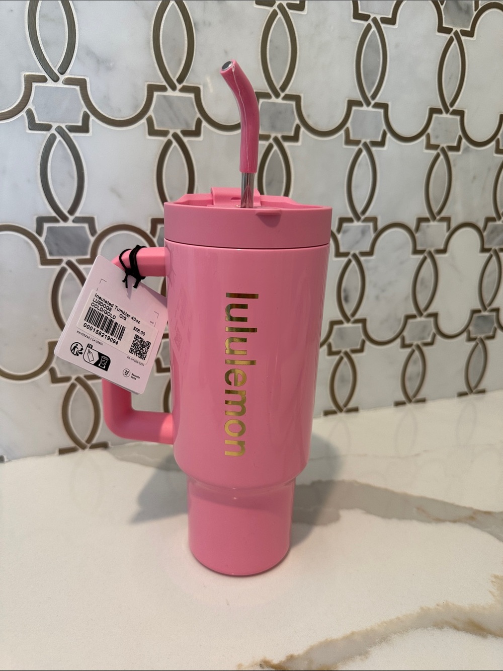 NWT Lululemon insulated tumbler 40oz candy cloud and gold